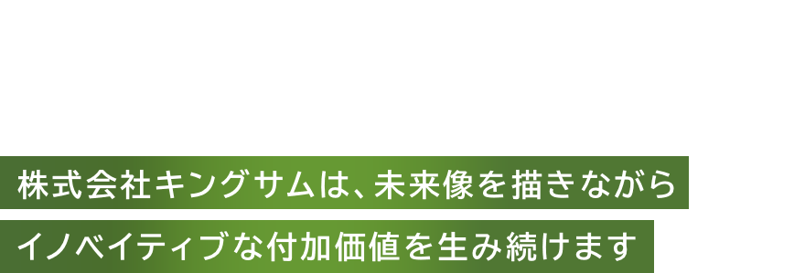 Aiming to be solution company that can contribute to society. 株式会社キングサムは、未来像を描きながらイノベイティブな付加価値を生み続けます